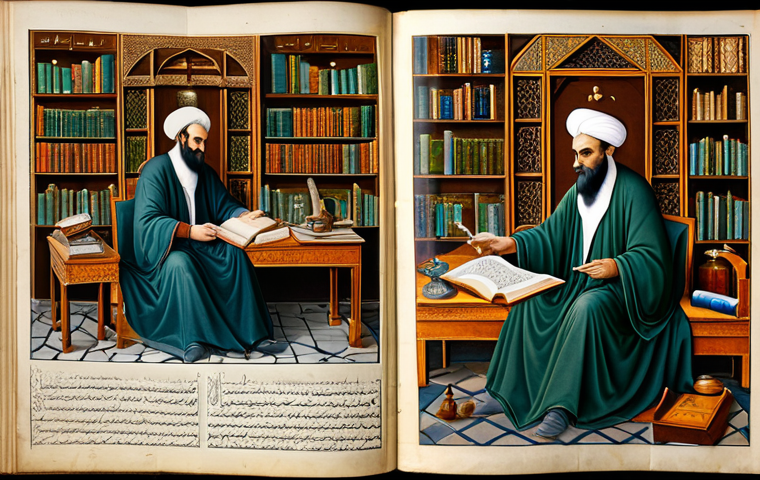 Ibn Sina (Avicena) - Medical Illustration**

"A detailed illustration of Ibn Sina (Avicena) in his study, surrounded by medical texts and instruments. He is depicted as a wise and scholarly figure in appropriate, historical Persian attire, fully clothed. Background shows a library with ancient scrolls and medical herbs. Perfect anatomy, correct proportions, well-formed hands, proper finger count, natural pose, safe for work, appropriate content, professional, modest."

**