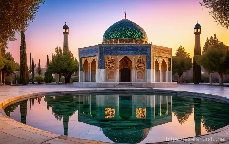 이란 시라즈의 하피즈 무덤 - Image Prompt 1: Sunset Serenity at Hafezieh**