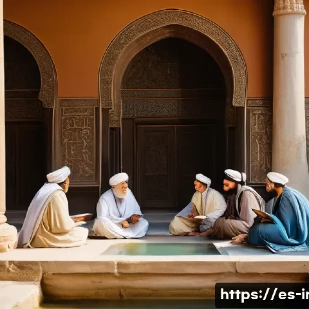 이란의 고등교육 역사 - **Prompt:** "A majestic ancient Persian academy in a sunlit courtyard, bustling with young students ...