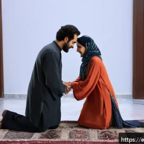 이란 문화와 예절 - A respectful Iranian greeting scene in a traditional setting, showing a man slightly bowing his head...
